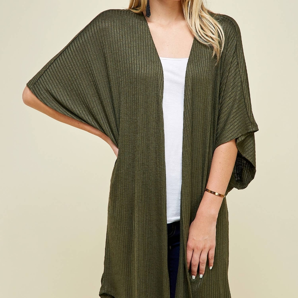 OLVIE RIB KNIT OPEN CARDIGAN